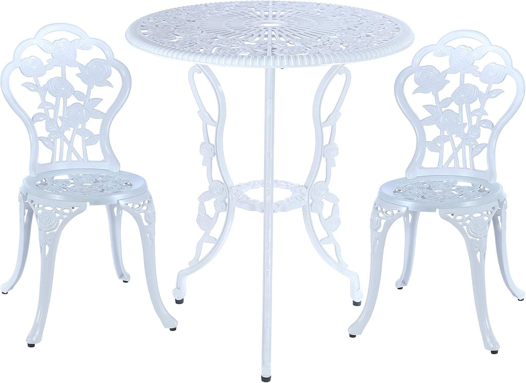 White 3 Piece Cast Aluminum Bistro Table Set Q69823