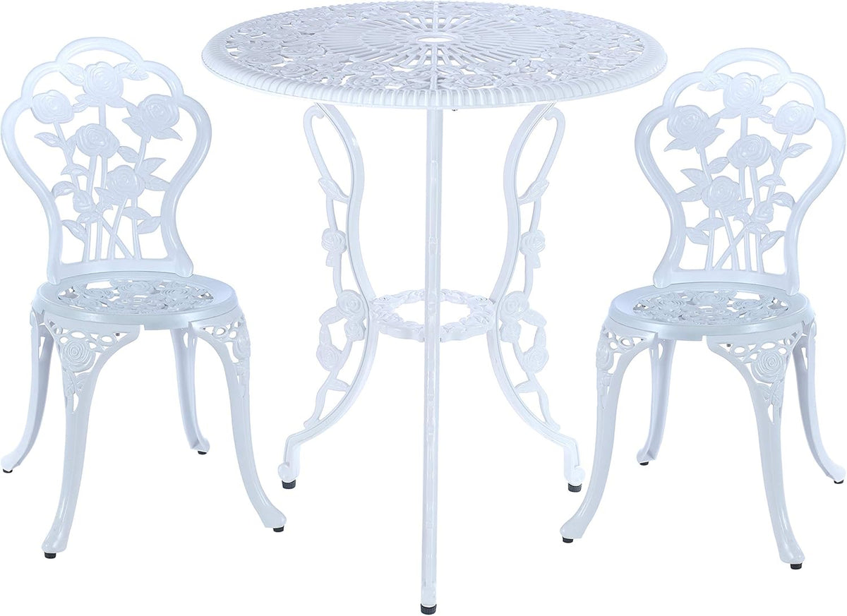 White 3 Piece Cast Aluminum Bistro Table Set Q69823