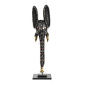 Hand-Carved Brown Wood and Aluminum Elephant Mask on Stand R6774