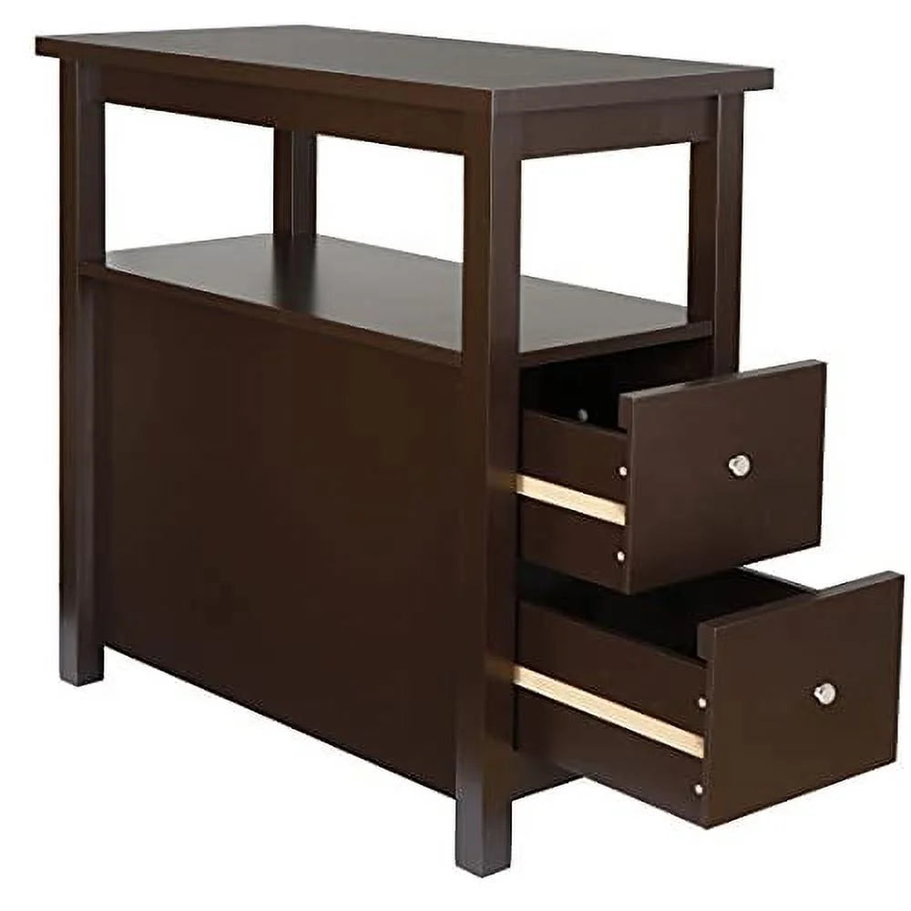 Espresso Narrow Side Table with Drawers and Shelf R681240