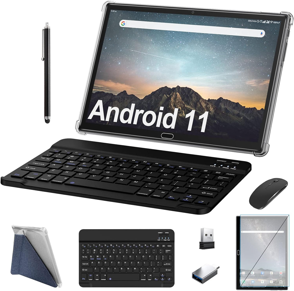 10 inch 4G Tablet with Dual Sim Card Slot, 4GB+64GB+256 Expandable Storage, Keyboard Wireless Mouse Stylus (Black) C8236