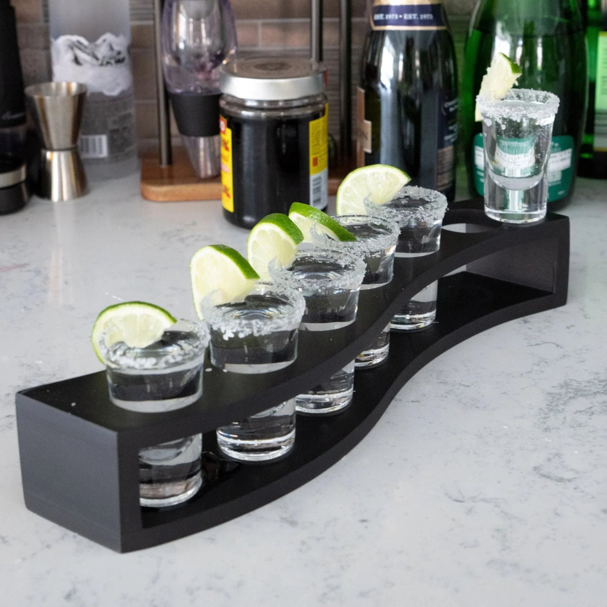 Shot Glasses Set of 6 with Wood Base B836613