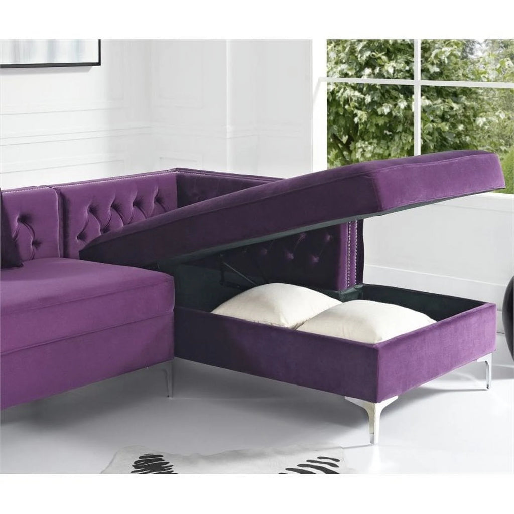 Purple Velvet Sectional Sofa with Right Facing Chaise C270319