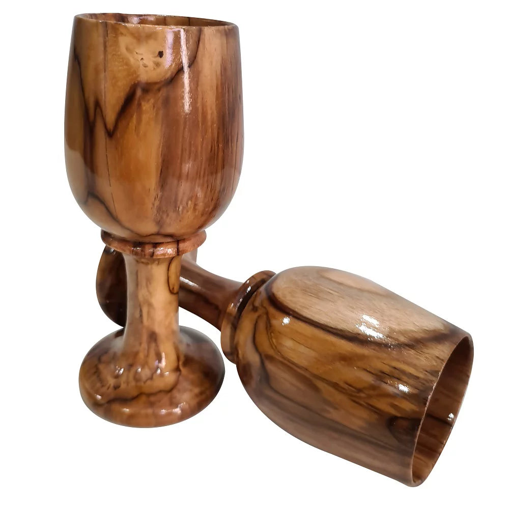 Rustic Dark Brown Wooden Wine Glass Goblet Drinkware Cup Set of 2 A67006