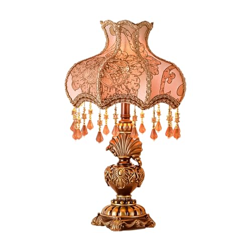 Antique Victorian Floral Table Lamp Fabric Lampshade Resin Base C410