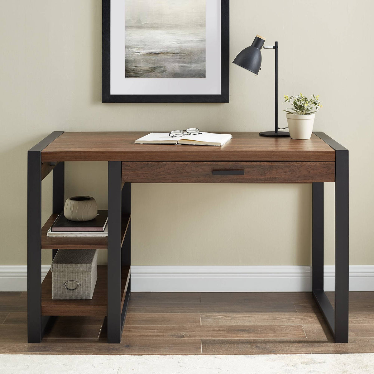 48x22 Industrial Farmhouse Tech Desk with USB Dark Walnut W112656