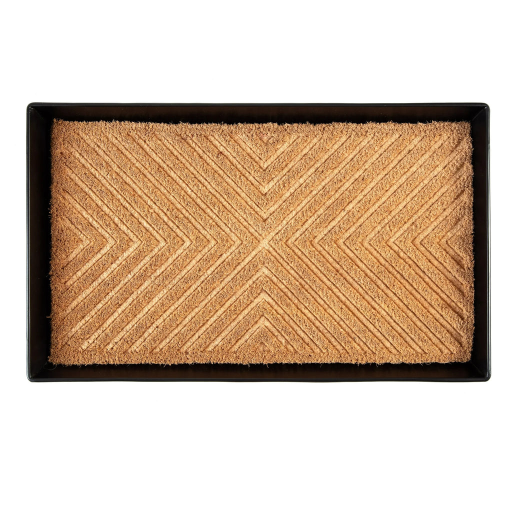 Black Metal Boot Tray with Coir Insert O26948