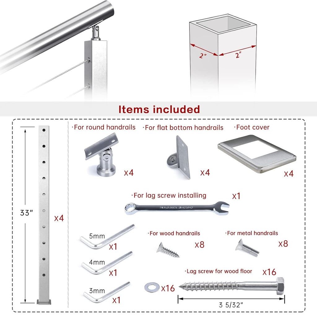 4 Pack Stainless Steel Cable Railing Post M516827