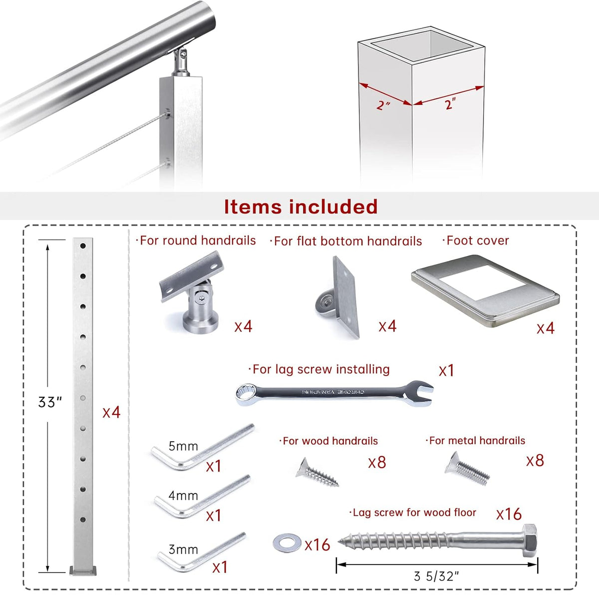 4 Pack Stainless Steel Cable Railing Post M516827
