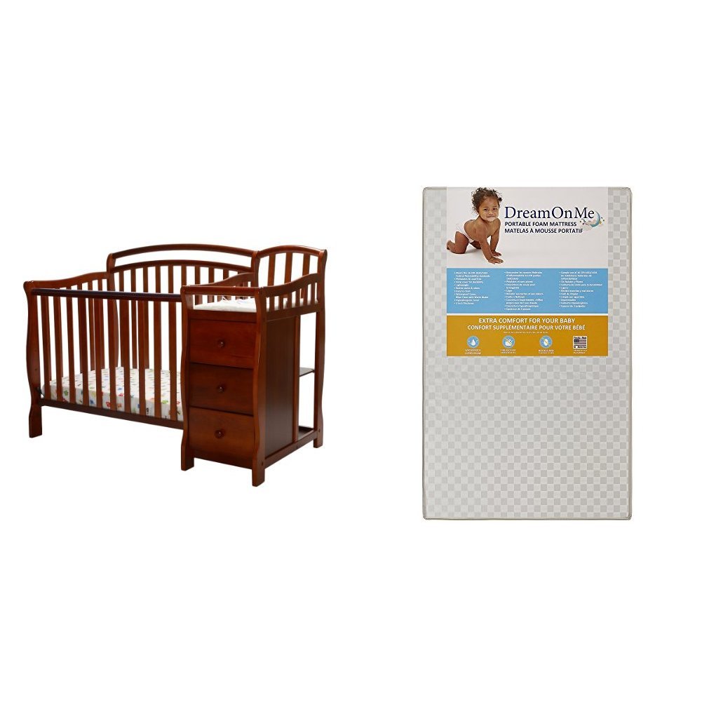 4 in 1 Mini Crib and Dressing Table Combo with 3 Portable Crib Mattress, White D2654