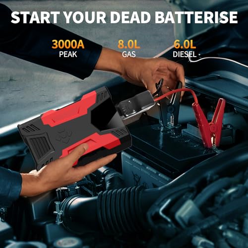 3000A 12V 37000mWh Car Jump Starter with Jumper Cables H4024