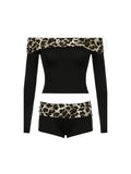 Cheetah Print Off Shoulder 2 Pcs Set O5966