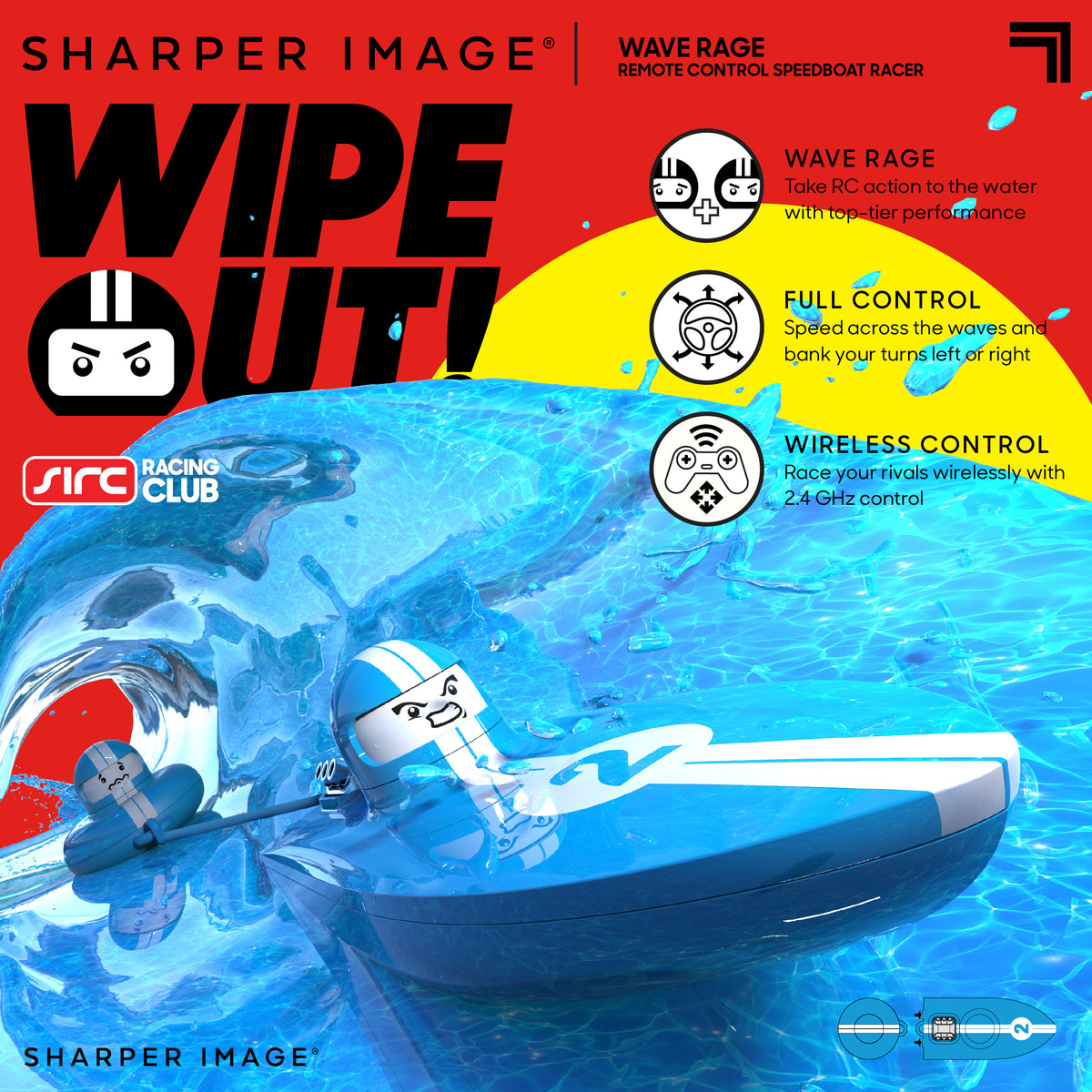 Blue Wireless Rechargeable Bumper Boat with Tow Rider J524
