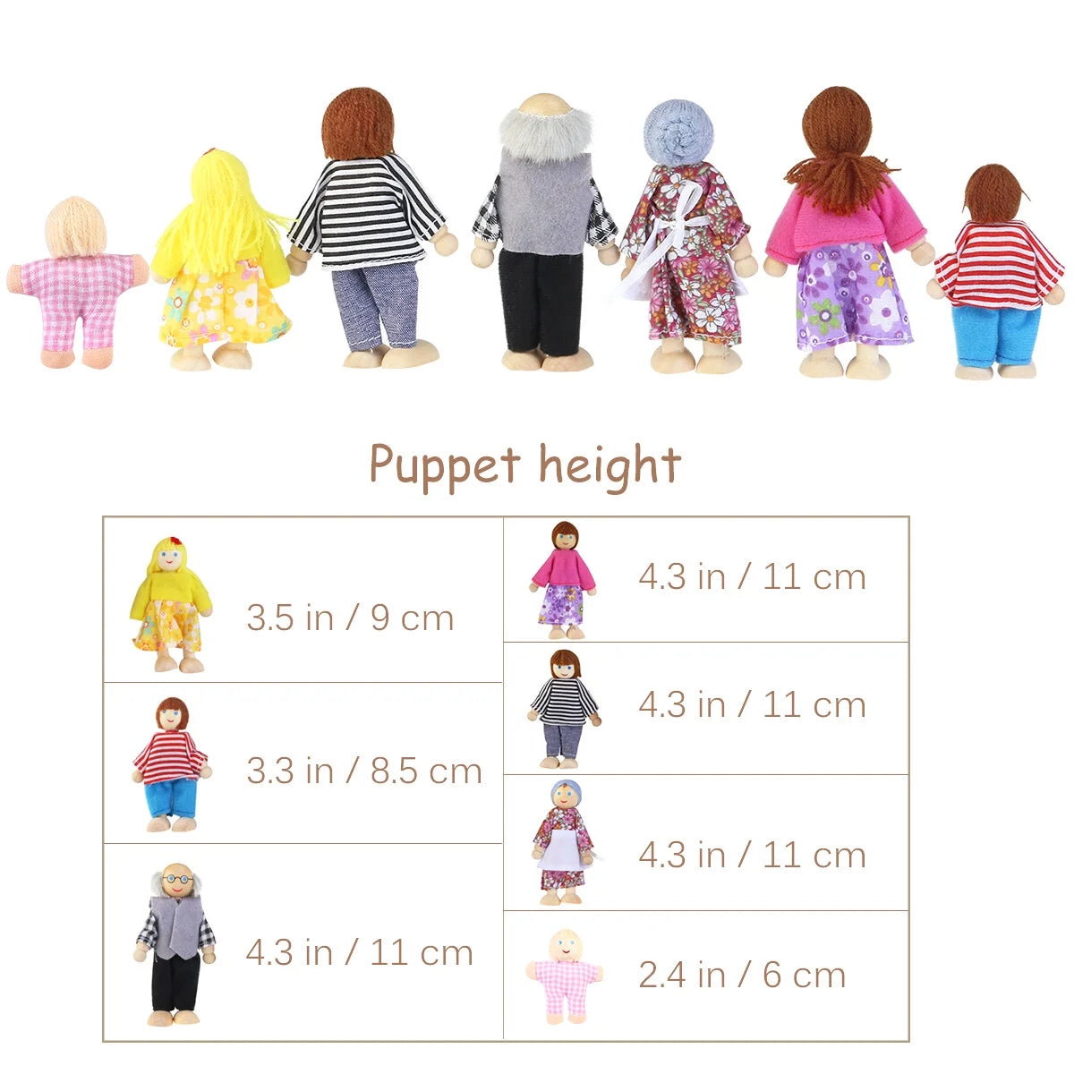 Wooden Dollhouse Dolls Set of 7 Figures K26469