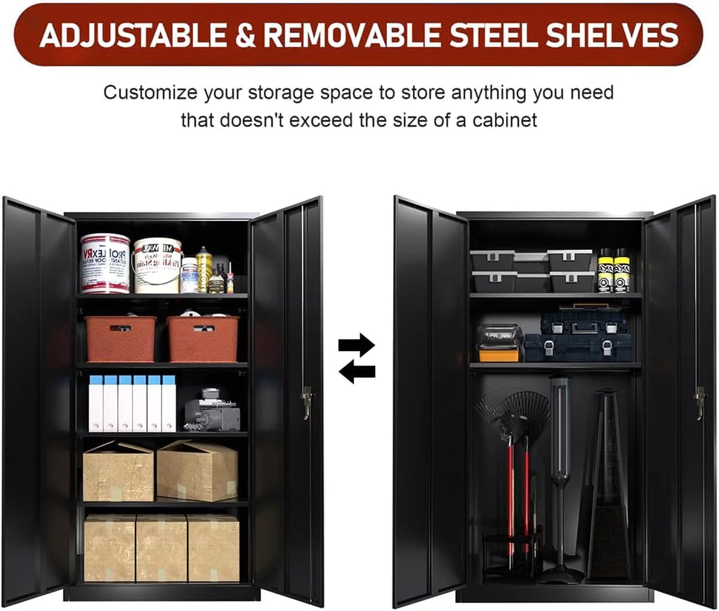 71 In Black Metal Storage Cabinet with Locking Doors and Adjustable Shelves X43508