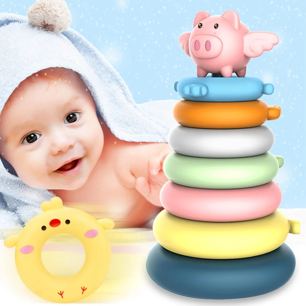 7 Rings Stacking Rings Soft Toys Baby Blocks Teething Learning Stacker O12344