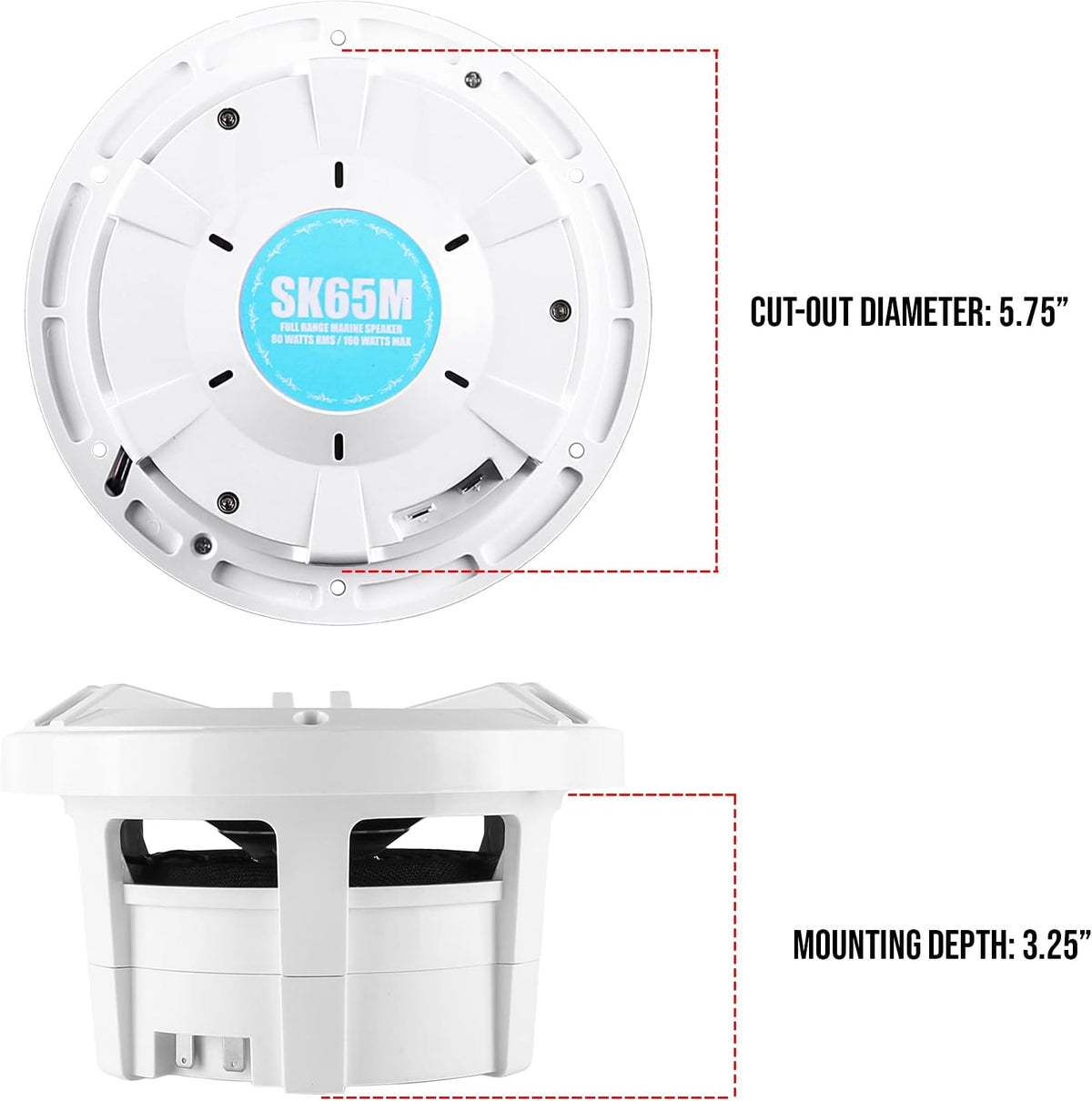 6.5" 2-Way Marine Coaxial Speakers, Pair (White) C941209