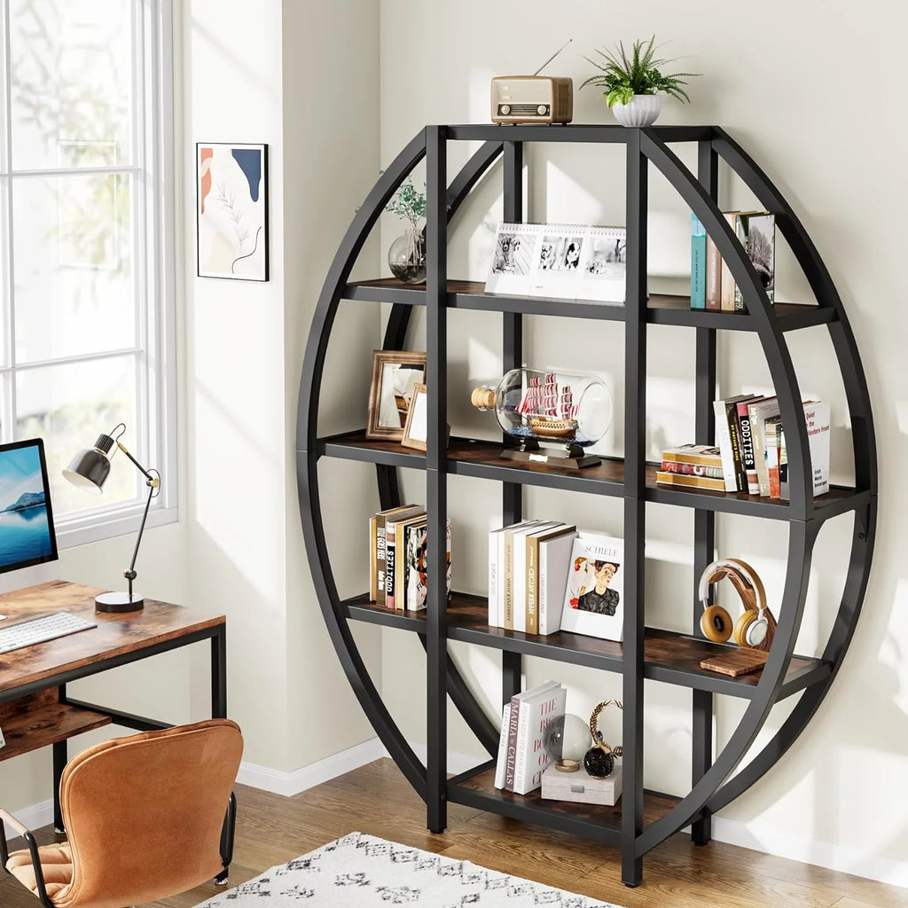 69" Tall 5 Tiers Rustic Brown Bookshelf R470