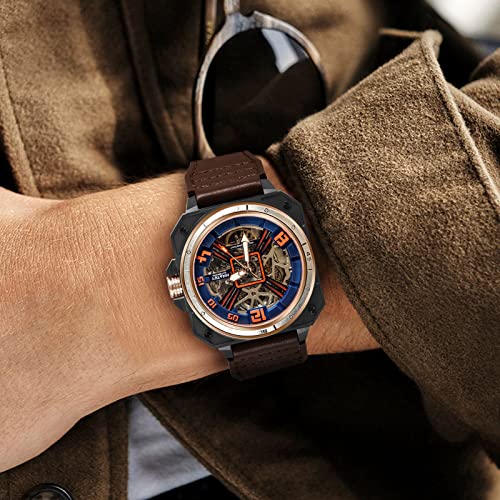 Automatic Skeleton Mechanical Self Winding Leather Strap Wrist Watch L404095