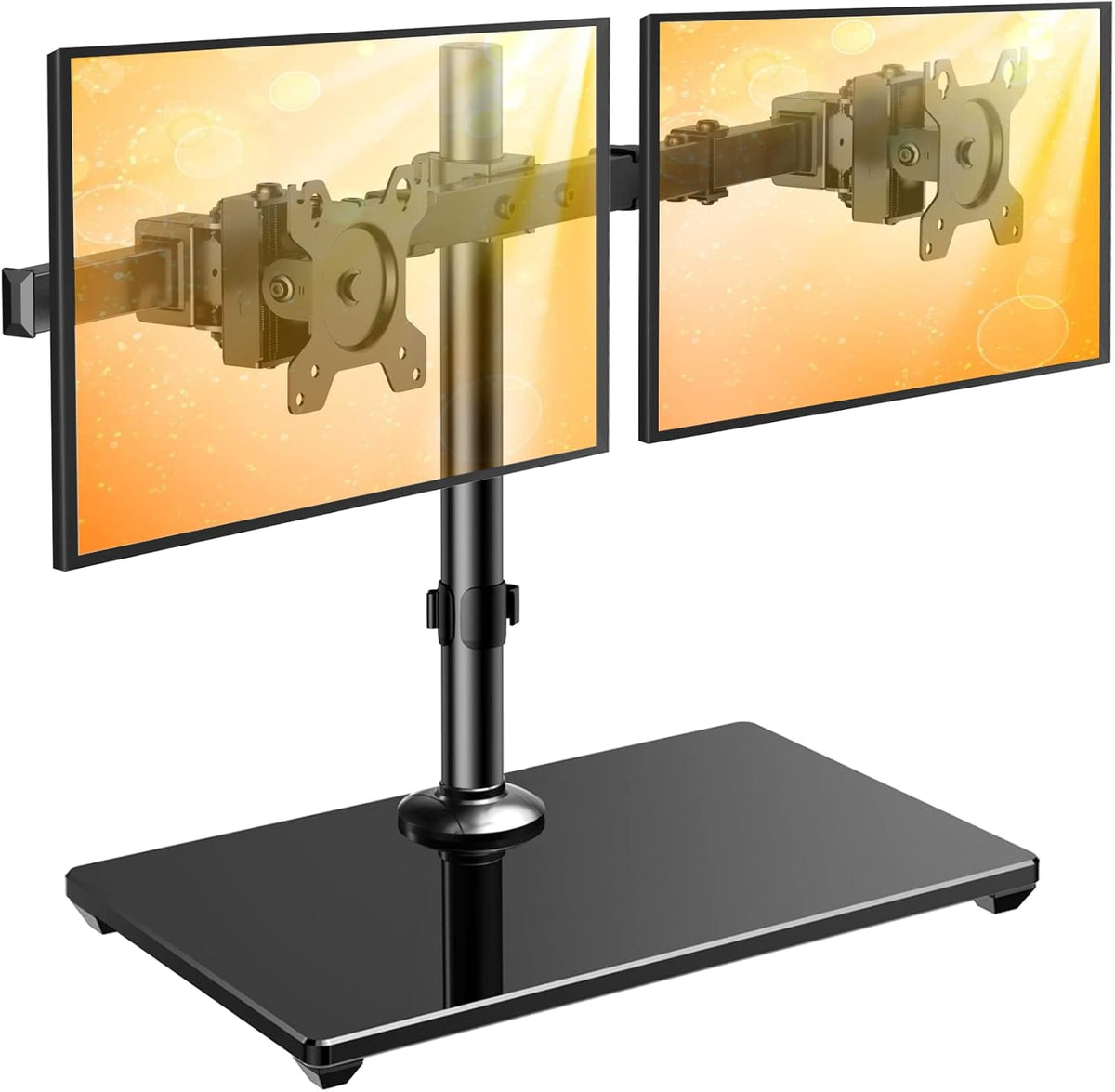 Dual Monitor Stand with Glass Base, Height Adjustable Two Arm Monitor Mount, Heavy Duty, Pack of 2 Q96151