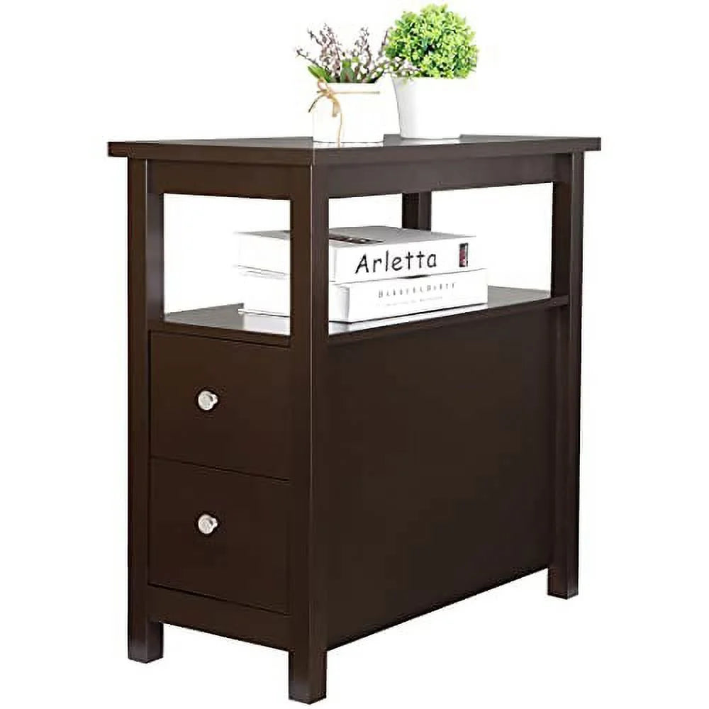 Espresso Narrow Side Table with Drawers and Shelf R681240