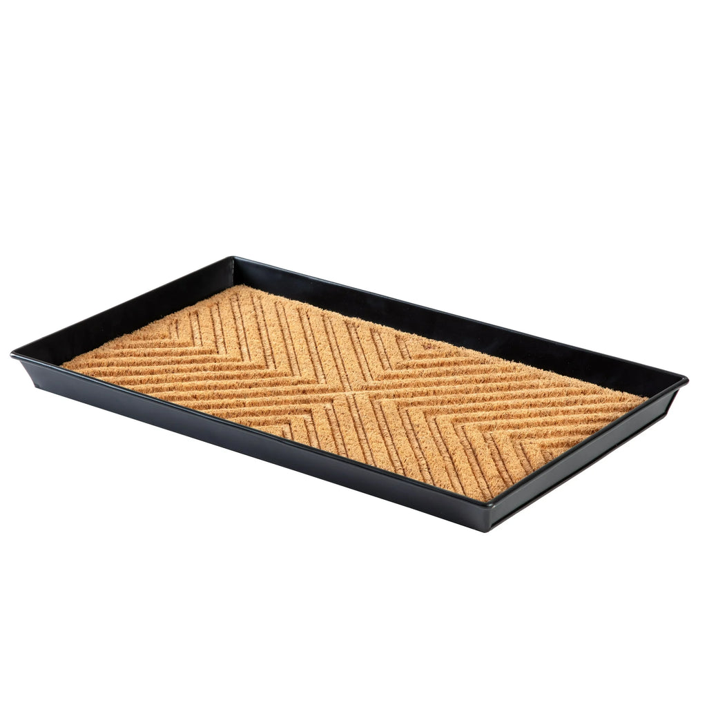 Black Metal Boot Tray with Coir Insert O26948