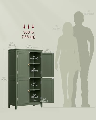 Forest Green 4 Door Freestanding Bathroom Storage Cabinet with Adjustable Shelves E5808
