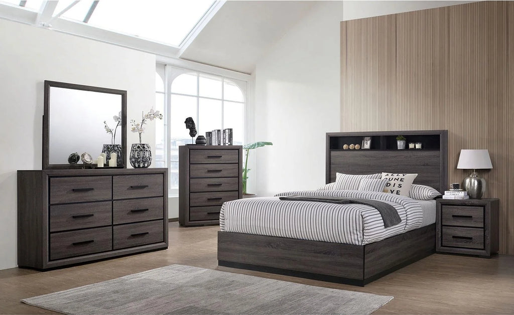 Contemporary Gray Wood King Bedroom Set 6pcs L876