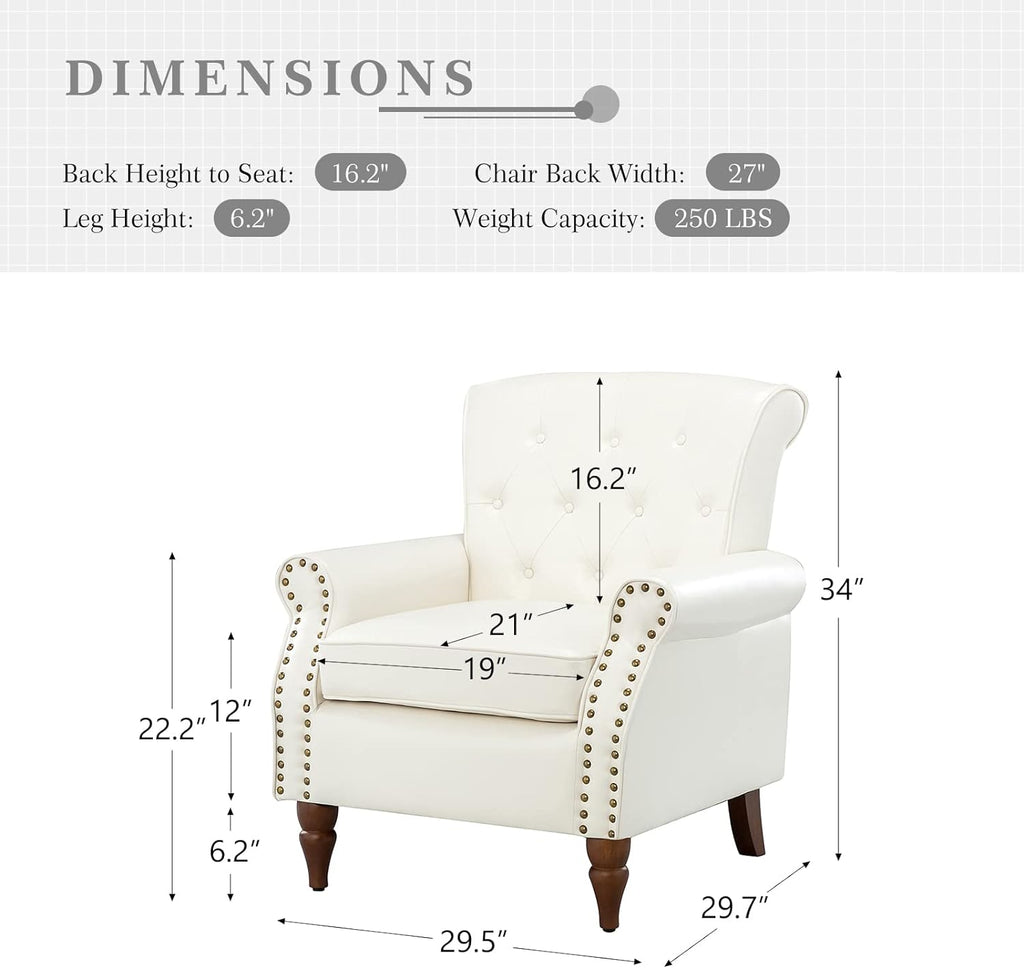 Ivory Faux Leather Accent Chair with Solid Wood Legs X716