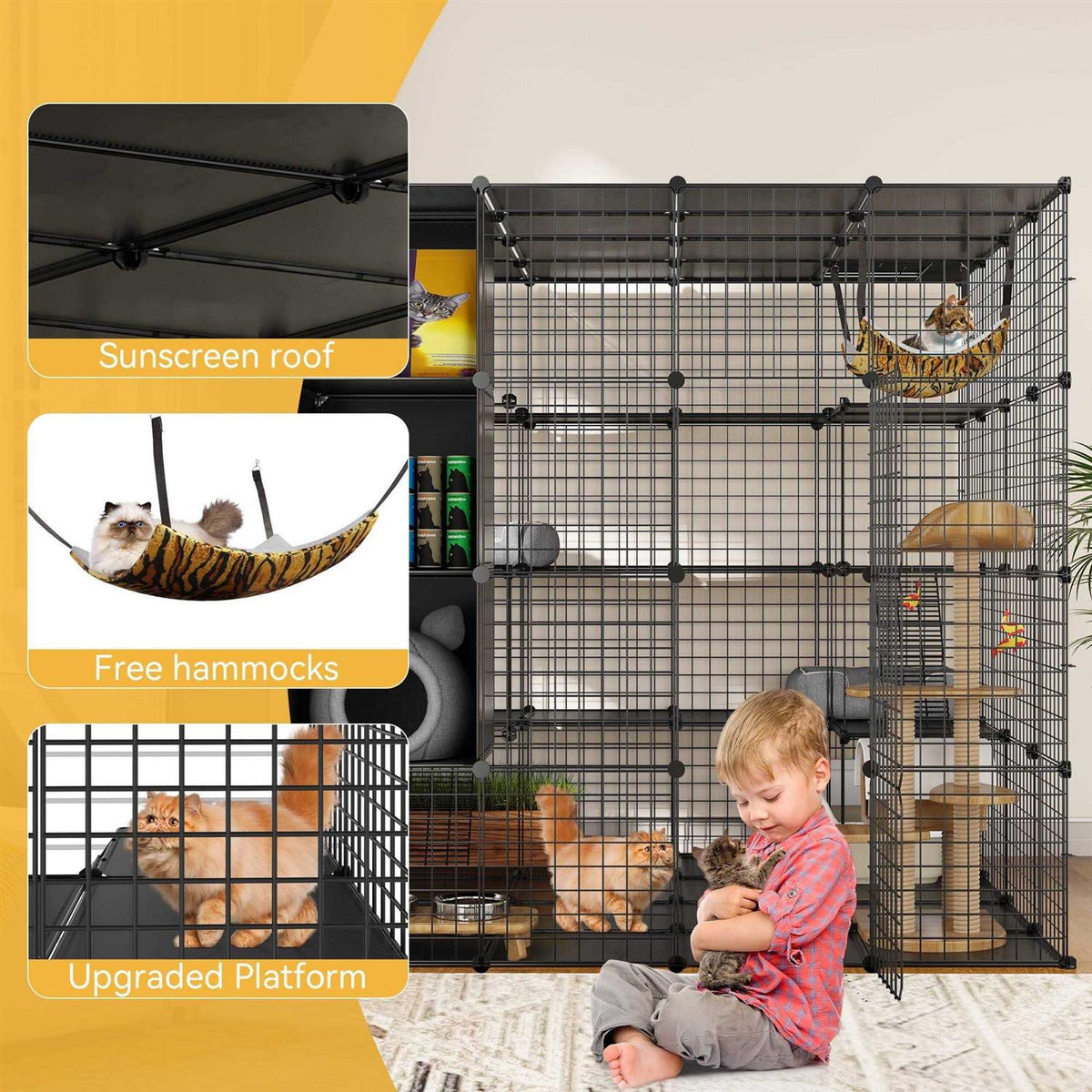 4-Tiers Metal Cat Playpen with Hammock D687