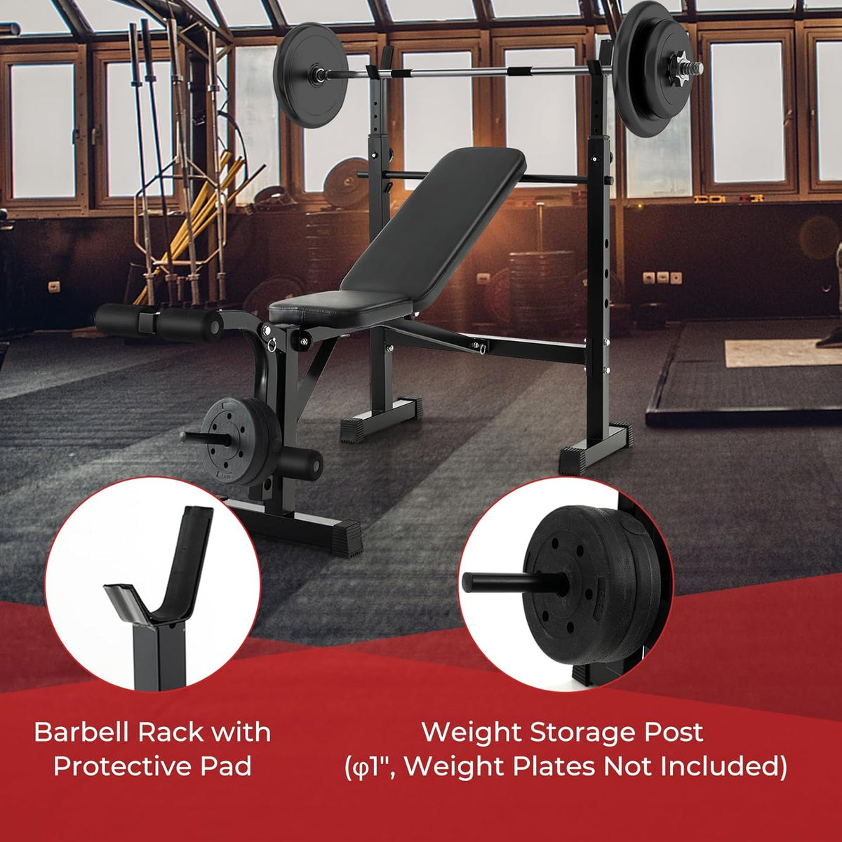 Adjustable Weight Bench with Squat Racks D996