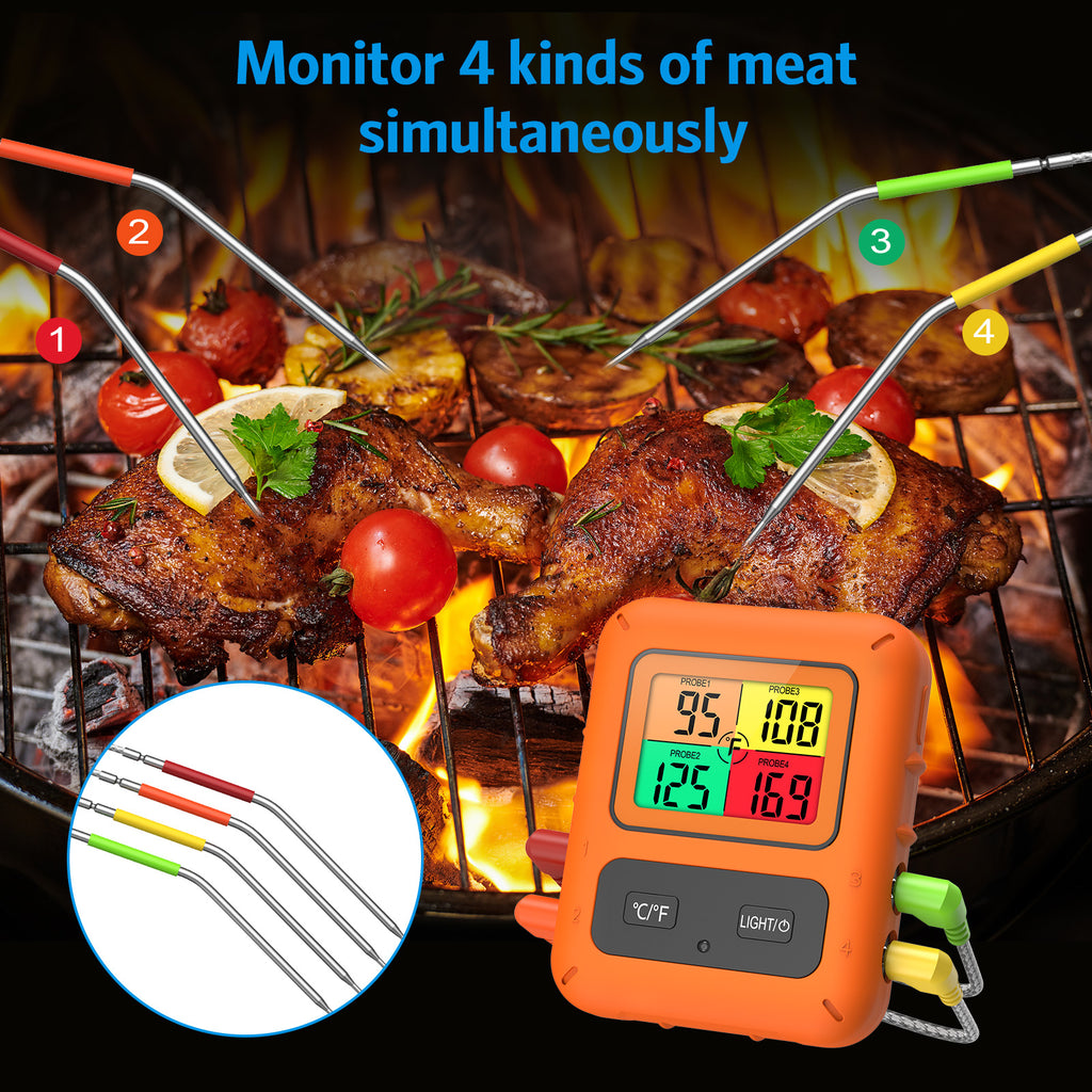 Wireless Meat Thermometer with 4 Meat Probes U92575