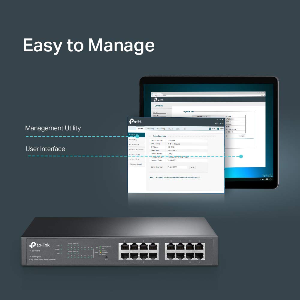 16 Port Gigabit PoE Switch, 8 PoE+ Ports, 150W, Metal R393212