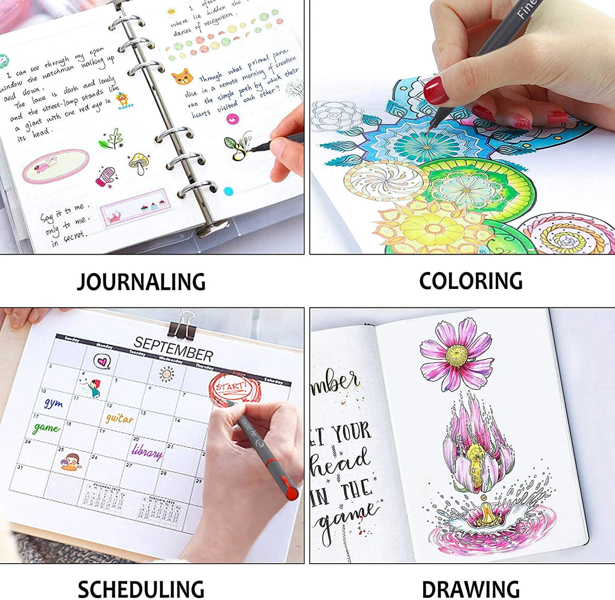46 Pack Colored Fineliner Pens with 6 Stencils R92736