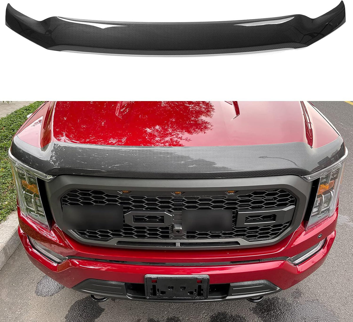 Glossy Carbon Fiber Hood Deflector for Ford F150 V791275