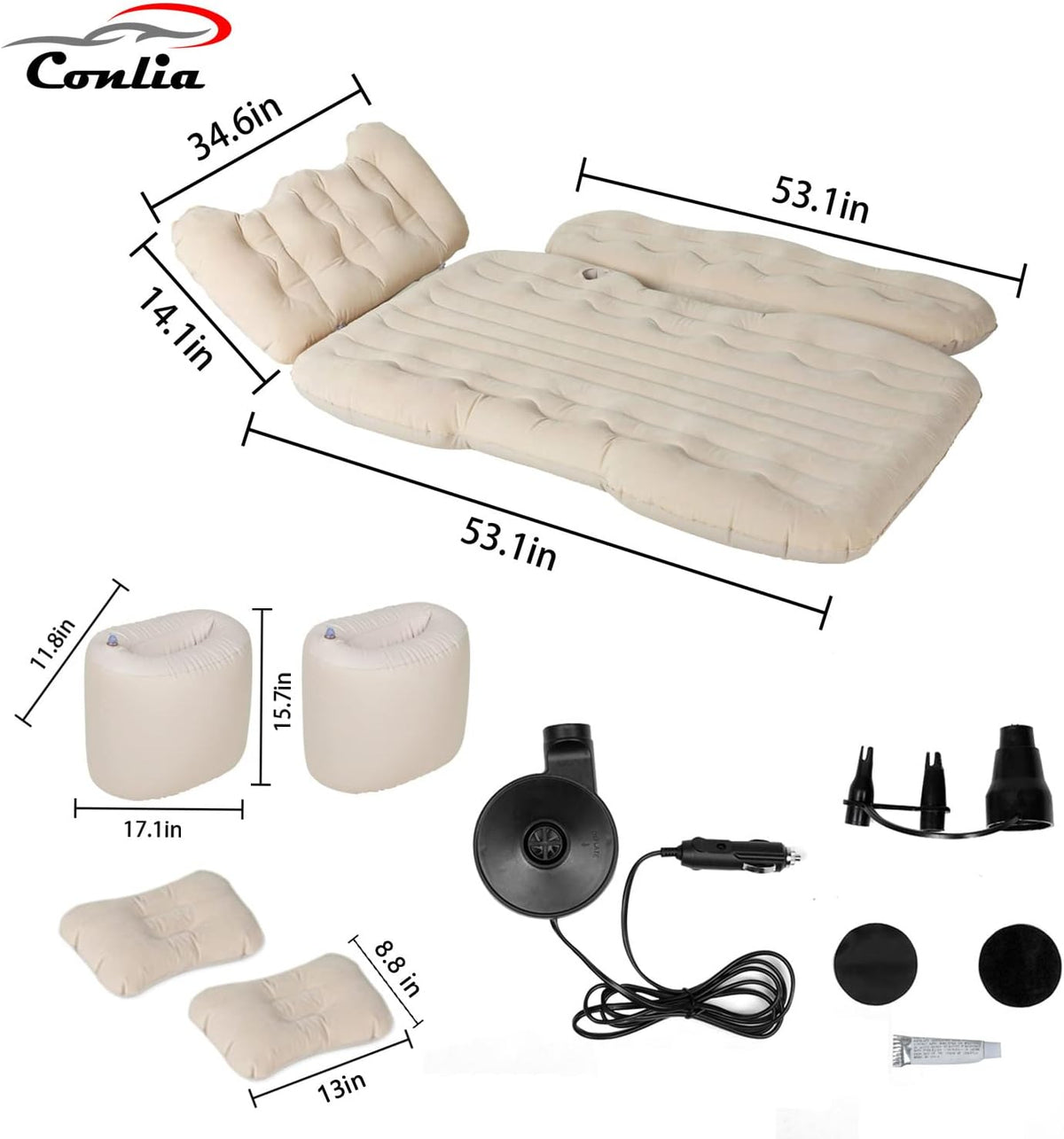 Beige Inflatable Car Air Mattress with Air Pump C602