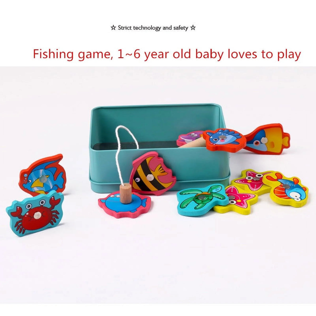 15 Fishes Wooden Kids Magnetic Fishing Game D887
