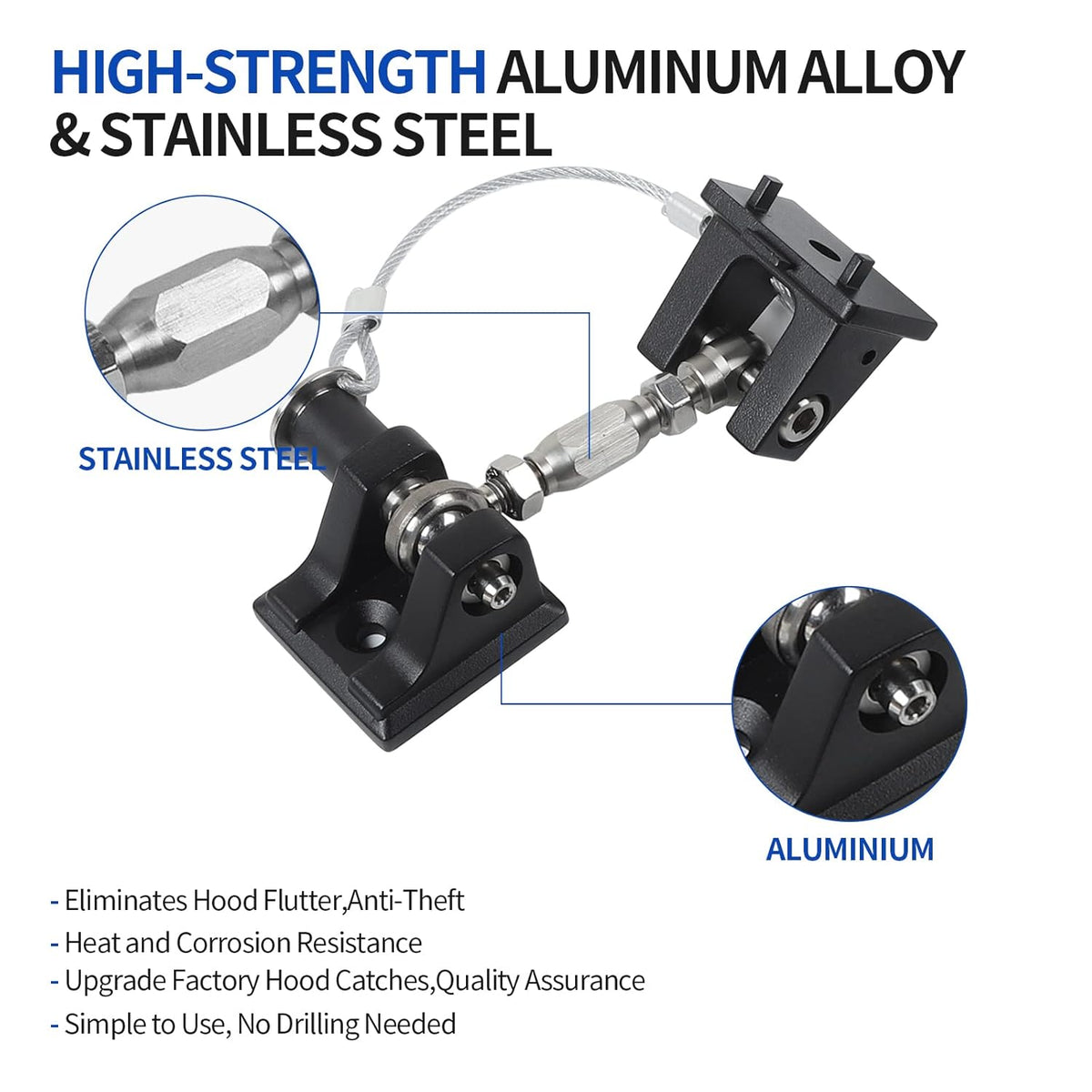 Hood Latches for Jeep Wrangler, Locking Hood Catch Kit Aluminum Alloy, Black, Pack of 2 I937744