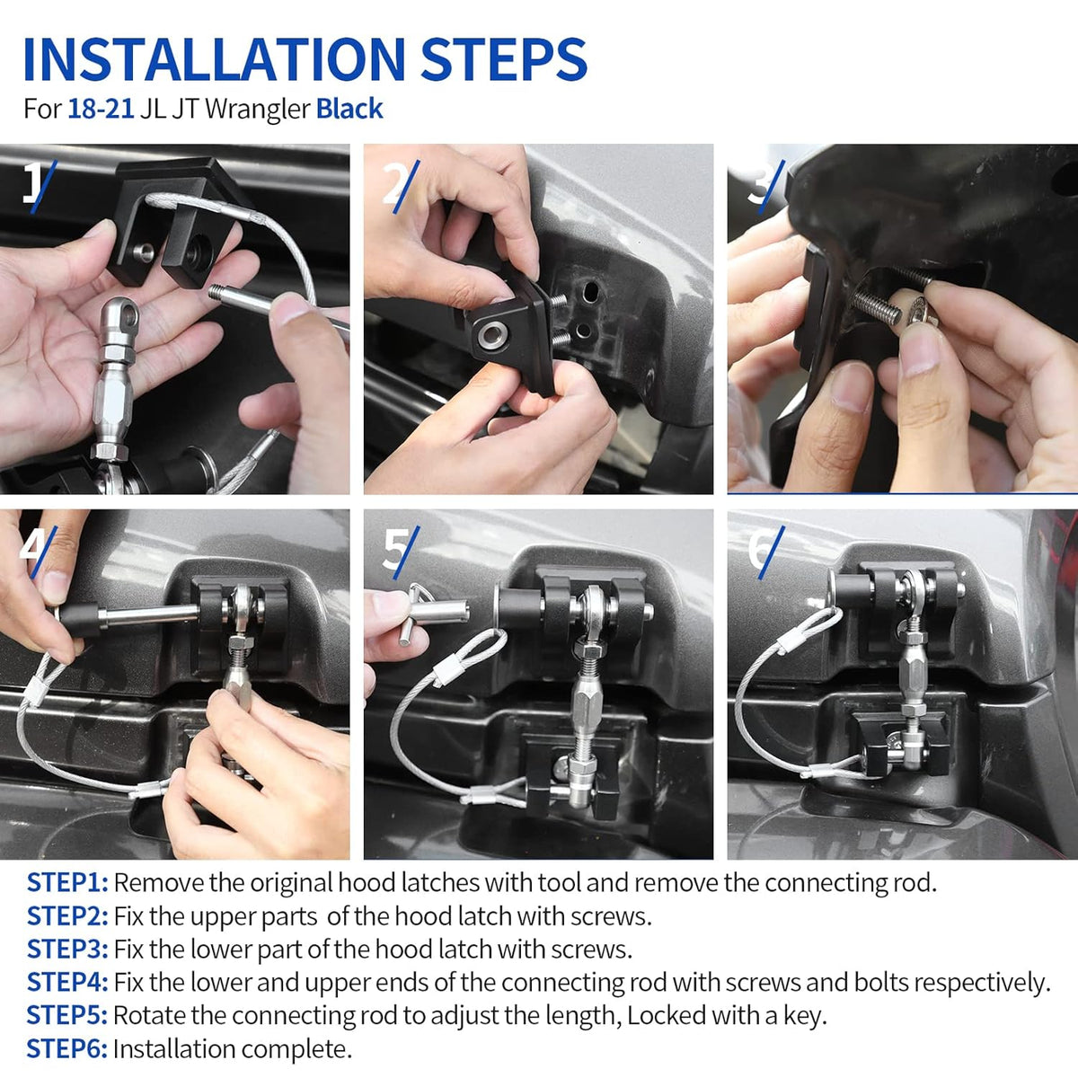 Hood Latches for Jeep Wrangler, Locking Hood Catch Kit Aluminum Alloy, Black, Pack of 2 I937744