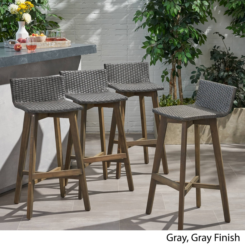 4pk Acacia Wood Wicker Patio Barstools Brown Y335459