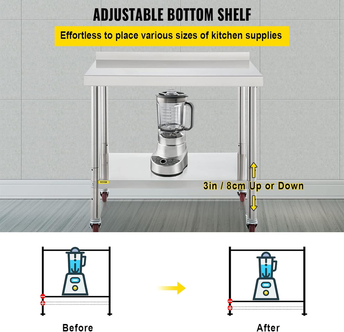 Stainless Steel Prep Table, 30 x 24 x 35 Inch, 440lbs Load Capacity, with Backsplash, Adjustable Undershelf & 4 Casters C81346