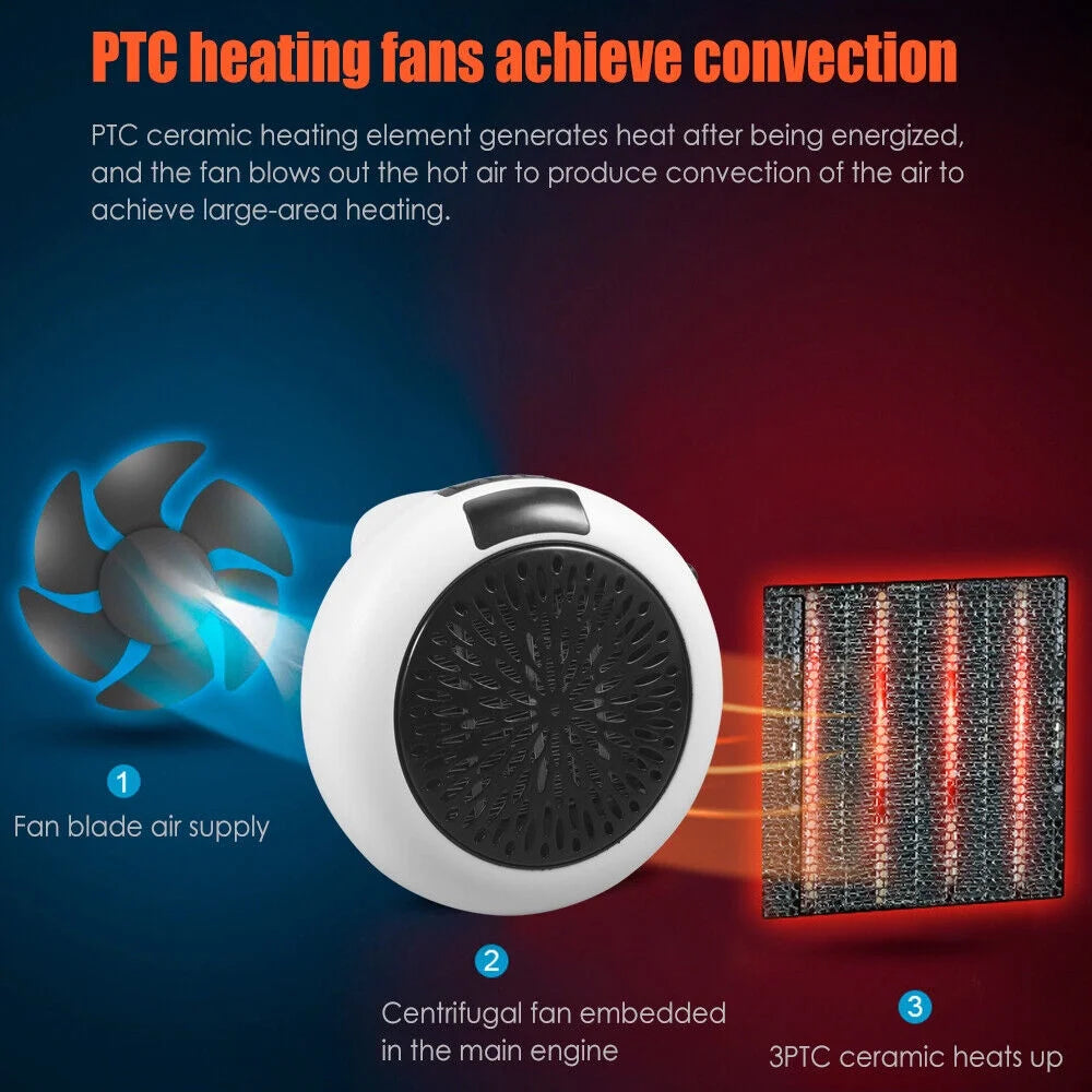 900W Plug in Electric Heater Fan with Remote Timer Q36380
