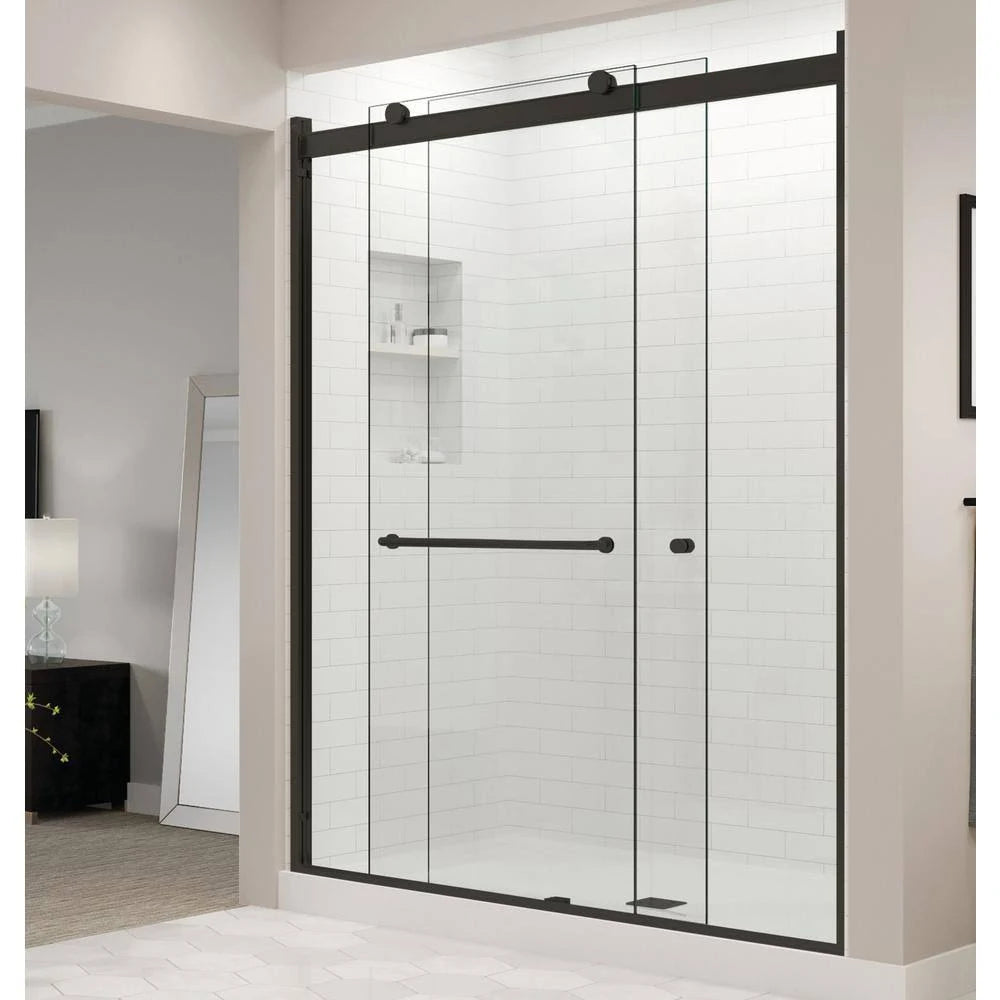 56-in to 60-in W Semi-Frameless Matte Black Shower Door J2306