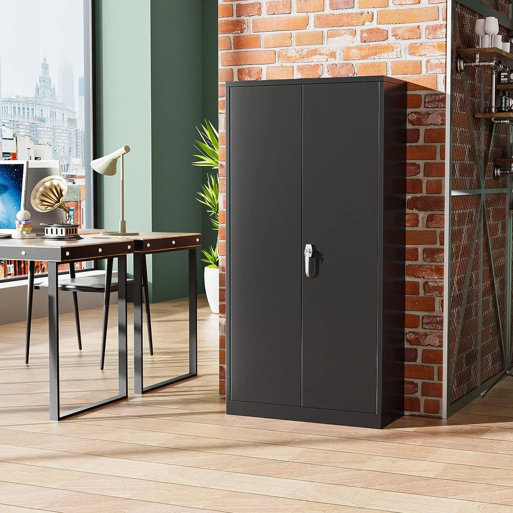 71 In Black Metal Storage Cabinet with Locking Doors and Adjustable Shelves X43508
