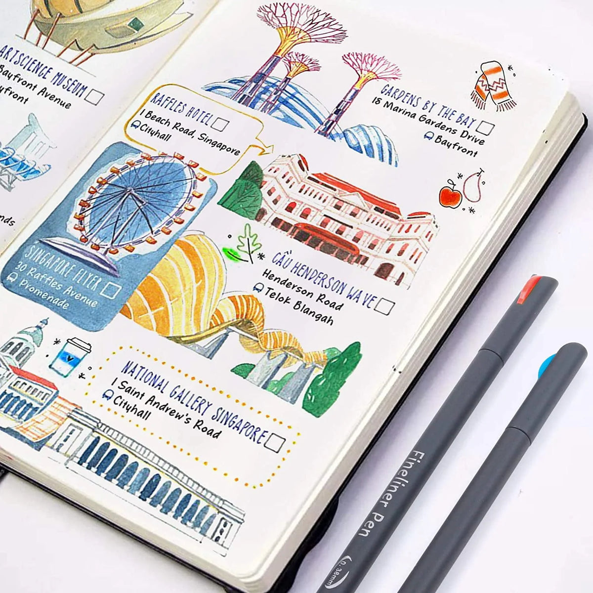 46 Pack Colored Fineliner Pens with 6 Stencils R92736