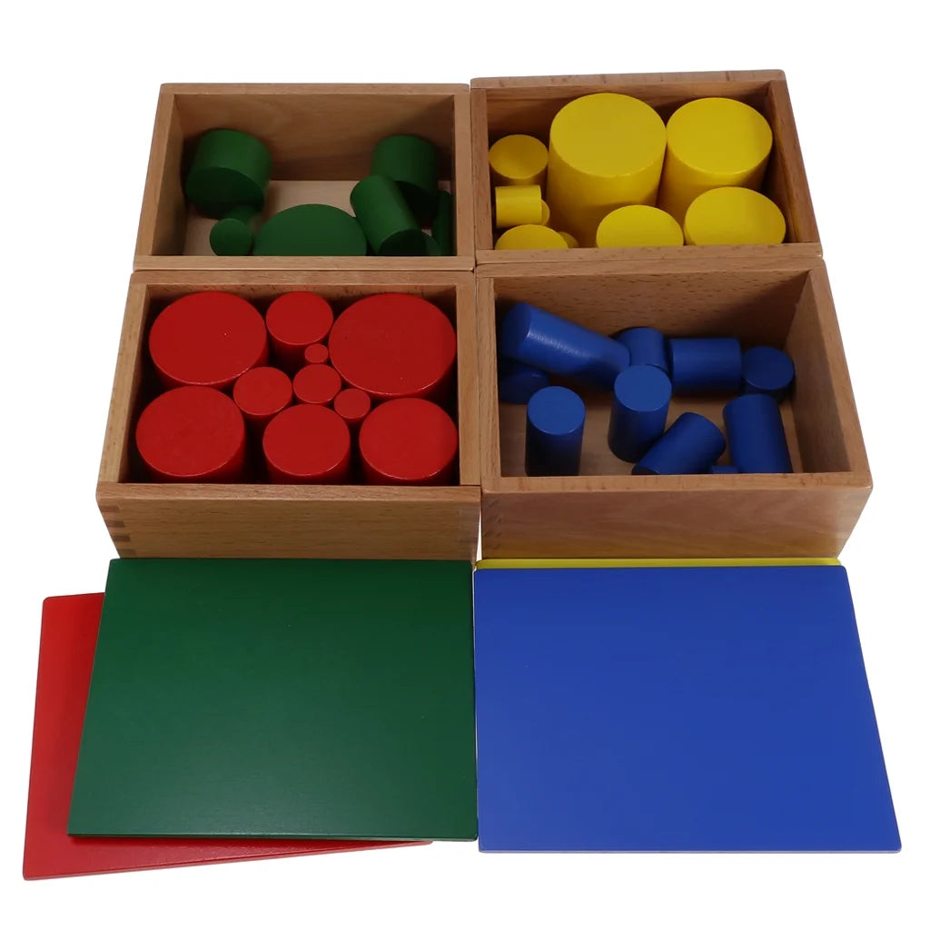 4 Sets Beechwood Montessori Knobless Cylinder Blocks Wooden Toy G378
