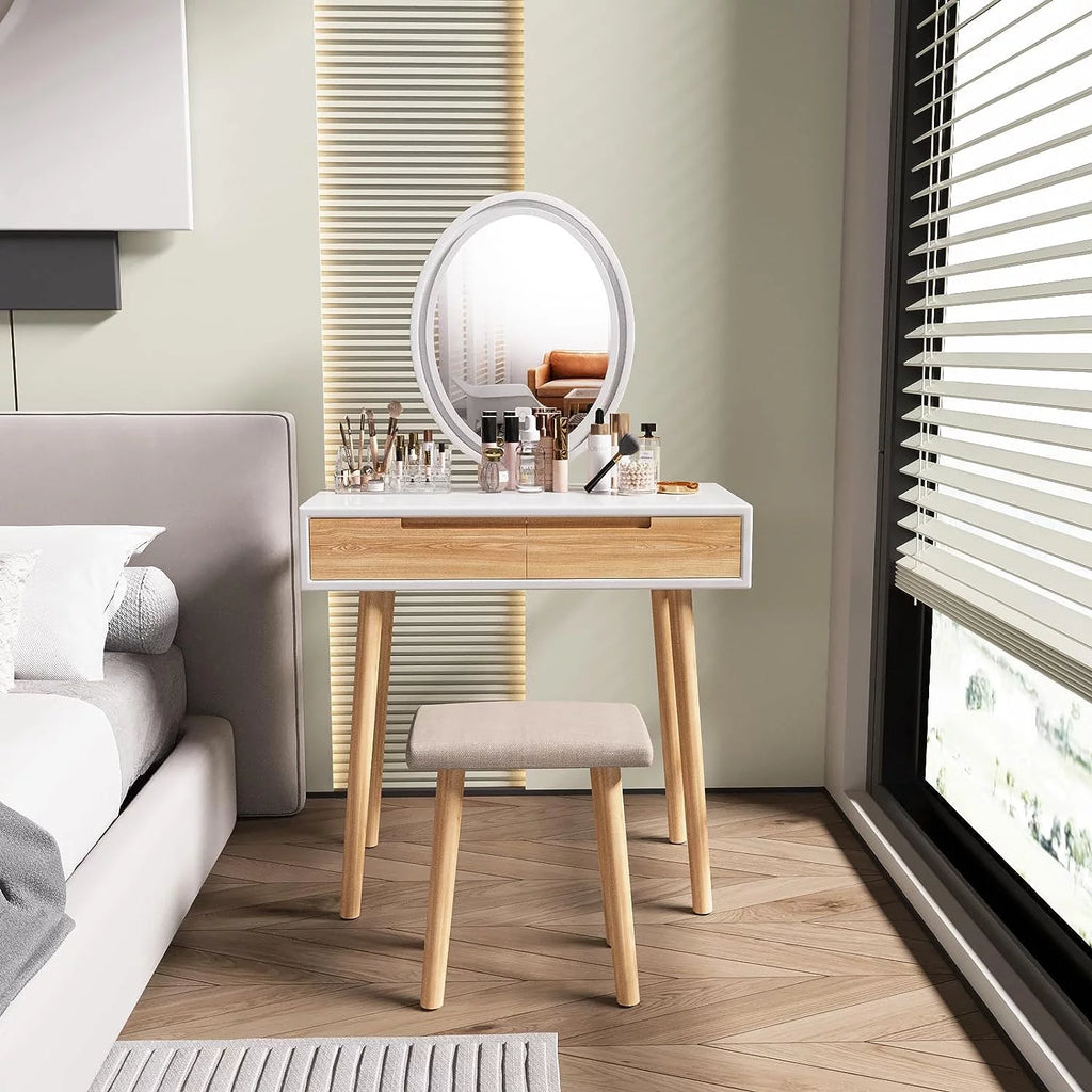 31.5'' Makeup Vanity Desk with Oval Mirror and Stool C60511