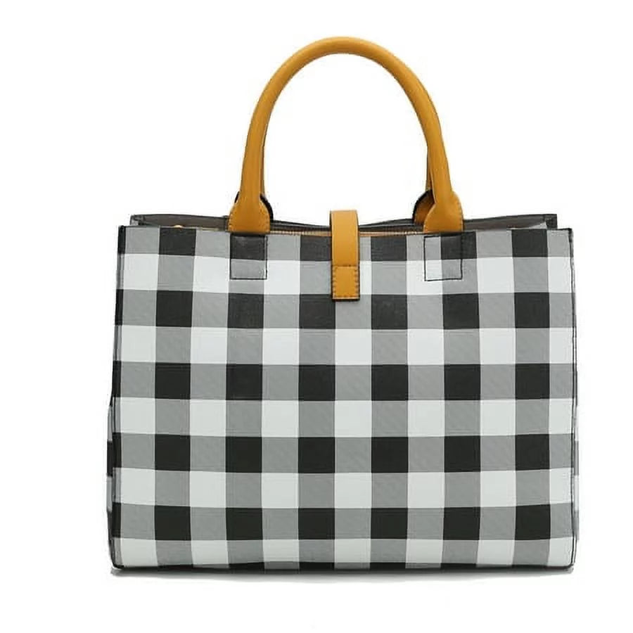 Vegan Leather Checkered Satchel Bag with Wallet 2 Piece Set K146919