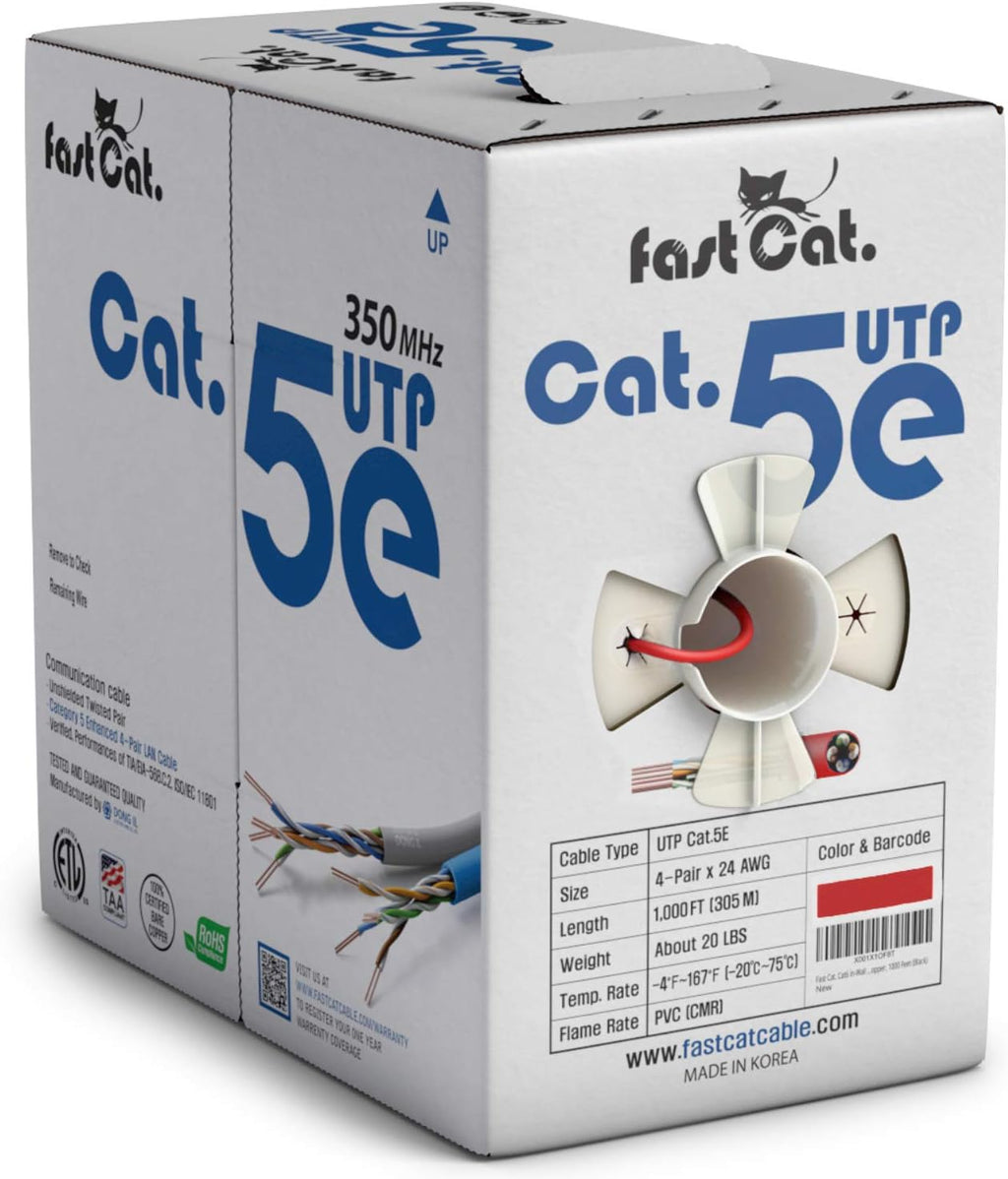 Cat5e Ethernet Cable 1000ft - 24 AWG CMR Insulated Bare Copper Wire UTP LAN Cable Y91834