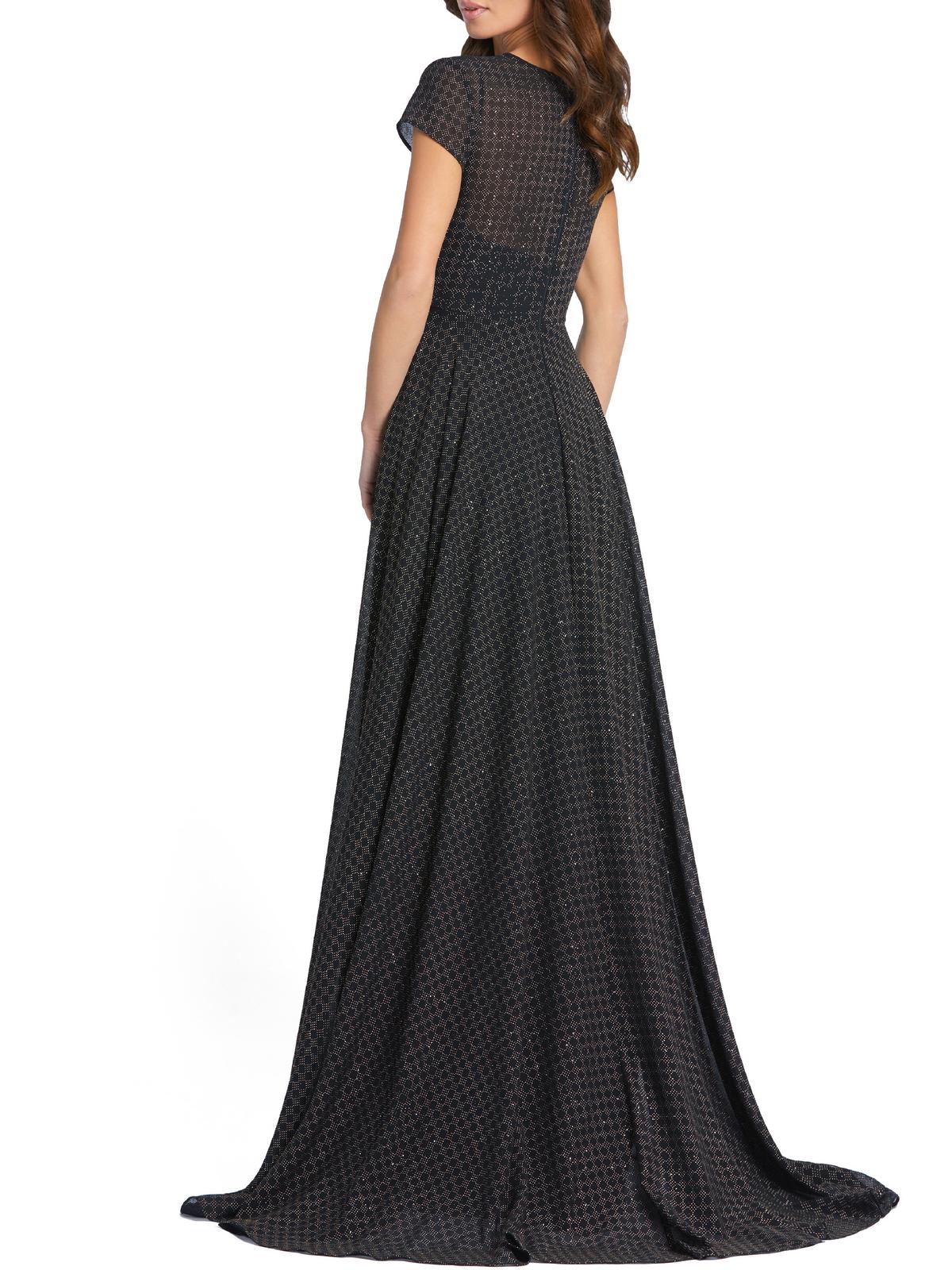 Patterned Short Sleeve A-Line Gown with Sweep Train K19245